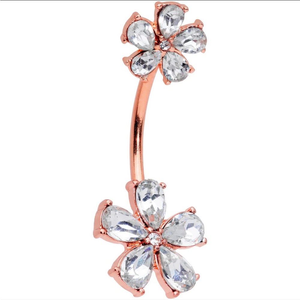 Clear gem rose gold fabulous flowers belly ring